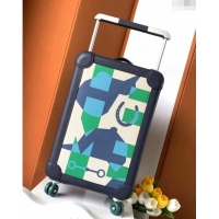 High Quality Hermes R.M.S Cabin Suitcase Luggage Travel bag 55cm in Printed Canvas and Leather H2053 Green/Dark Blue 202