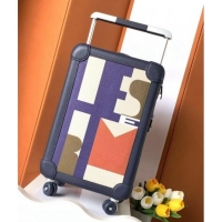 Spot Bulk Hermes R.M.S Cabin Suitcase Luggage Travel bag 55cm in Printed Canvas and Leather H2053 Dark Blue/Purple 2024