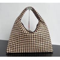 Top Quality Bottega Veneta Large Hop Hoop bag in Intrecciato Raffia and Leather 792695 Fondant Brown /Natural 2024