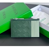 Classic Discount Bottega Veneta Zippered Card Case Wallet in Intrecciato Leather 755985 Green/Sage 2024