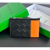 Good Looking Bottega Veneta Zippered Card Case Wallet in Intrecciato Leather 755985 Black/Orange 2024