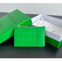 Shop Best Bottega Veneta Zippered Card Case Wallet in Intrecciato Leather 755985 Parrot Green 2024