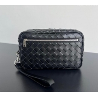 Top Quality Bottega Veneta Men's Intrecciato Leather Pouch With Wristlet 777390 Black 2024