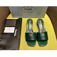 Best Price Prada Patent Saffiano Leather Heel Slides Sandal 4cm Green 720004