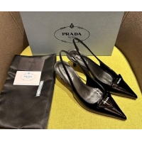 Unique Style Prada Patent Saffiano Leather Slingback Pumps Black 720009