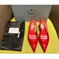 Low Price Prada Patent Saffiano Leather Slingback Pumps Red 720011