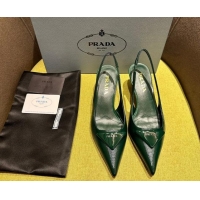 Top Grade Prada Patent Saffiano Leather Slingback Pumps Green 720012