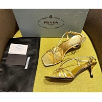 Best Grade Prada Heeled leather sandals 5.5cm with Logo Pendant Gold 720015