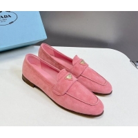 Shop Duplicate Prada Suede Loafers Flat Pink 720024