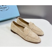 Luxury Prada Suede Loafers Flat Beige 720025