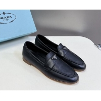 Charming Prada Leather Loafers Flat Black 720026