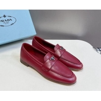 Luxury Cheap Prada Suede Loafers Flat Dark Burgundy 720027