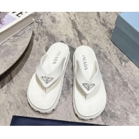 Top Grade Prada Leather Platform Thong Slides Sandal White 720034