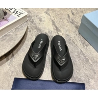 Purchase Prada Leather Platform Thong Slides Sandal Black 720035