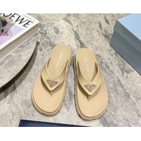 Big Discount Prada Leather Platform Thong Slides Sandal Beige 720036