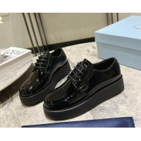 Best Product Prada Patent Leather Platform Lace-up Shoes 4cm Black 720040