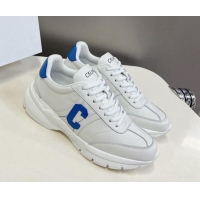 Unique Style Celine Runner CR-02 Low Lace-up Sneakers in White Calfskin with Letter C Light Blue 322019