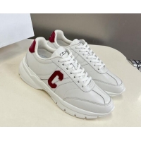 Good Looking Celine Runner CR-02 Low Lace-up Sneakers in White Calfskin with Letter C Red 322020