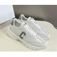 Charming Celine Runner CR-02 Low Lace-up Sneakers in White Calfskin with Letter C Grey 322022