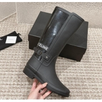 Best Grade Celine Rubber High Rain Boots with Buckle Black 323036