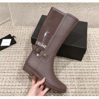 Best Price Celine Rubber High Rain Boots with Buckle Brown 323037