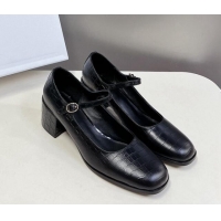 Perfect Celine Mary Janes Pumps 6cm in Black Embossed Leather 506003