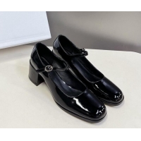 Comfortable Celine Patent Leather Mary Janes Pumps 6cm Black 506004