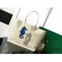 Promotional Goyard Anjou PM Tote Bag with Seahorse Embroidered 020166M Sand Beige 2024