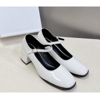 Popular Style Celine Patent Leather Mary Janes Pumps 6cm White 506006