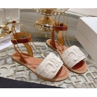 Pretty Style Celine Lympia Flat Strap Sandals in Triomphe Crochet and Calfskin White 506007