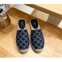 Luxury Cheap Celine Triomphe Dark Blue Denim Espadrille Flat Mules 531147