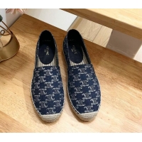 Luxury Celine Triomphe Dark Blue Denim Espadrilles Flats 531148