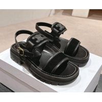 Good Quality Celine Clea Triomphe Sandals in Suede and Calfskin Black 531151