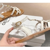 Perfect Celine Calfskin Strap Flat Sandals White 531153