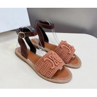 Good Product Celine Lympia Flat Sandals in Triomphe Knit Canvas and Calfskin Brown 531165