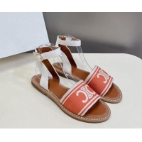 Good Looking Celine Lympia Flat Sandals in Triomphe Jacquard Canvas and Calfskin Orange/White 531166