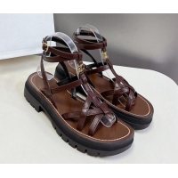 Popular Style Celine Calfskin Strap Sandals Dark Brown 531177