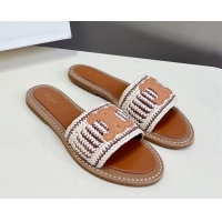 Buy Discount Celine Lympia Flat Slide Sandals in Braided Calfskin Brown 531180