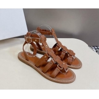 Leisure Celine Lympia Flat Sandals in Calfskin Tan Brown 629051