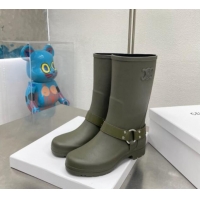 Unique Style Celine Ankle Rain Boots in Rubber with Buckle Green 719078