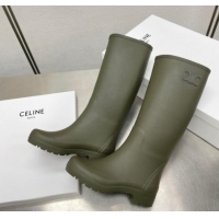 Hot Style Celine High Rain Boots in Rubber with Logo Green 719080