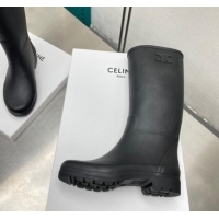 Best Product Celine High Rain Boots in Rubber with Logo Black 719081