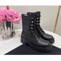 Perfect Celine Triomphe Rangers Mid Lace-up Boots in Calfskin Black 719088