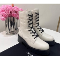 Stylish Celine Triomphe Rangers Mid Lace-up Boots in Calfskin White 719090