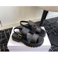 Low Price Celine Clea Triomphe Sandals in Calfskin Black 719092