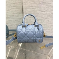 Inexpensive Dior Groove 20 Boston Bag in Black Macrocannage Calfskin CD5119 Pale Blue 2024