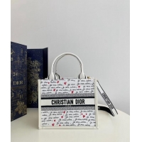 Sophisticated Dior Dioramour Small Book Tote Bag in White Embroidery with Heart Je Vous Adore Motif 6002 Black and Red 2