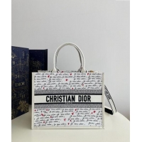 Wholesale Dior Dioramour Medium Book Tote Bag in White Embroidery with Heart Je Vous Adore Motif 6003 Black and Red 2024