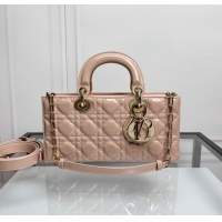 Generous Classic Dior Lady D-Joy Medium Bag in Patent Calfskin 0806 Nude Pink 2024