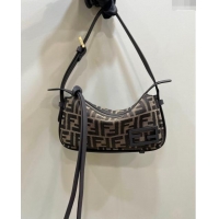 Original Cheap Fendi Simply Mini Hobo bag in FF jacquard fabric 8662 Brown 2024